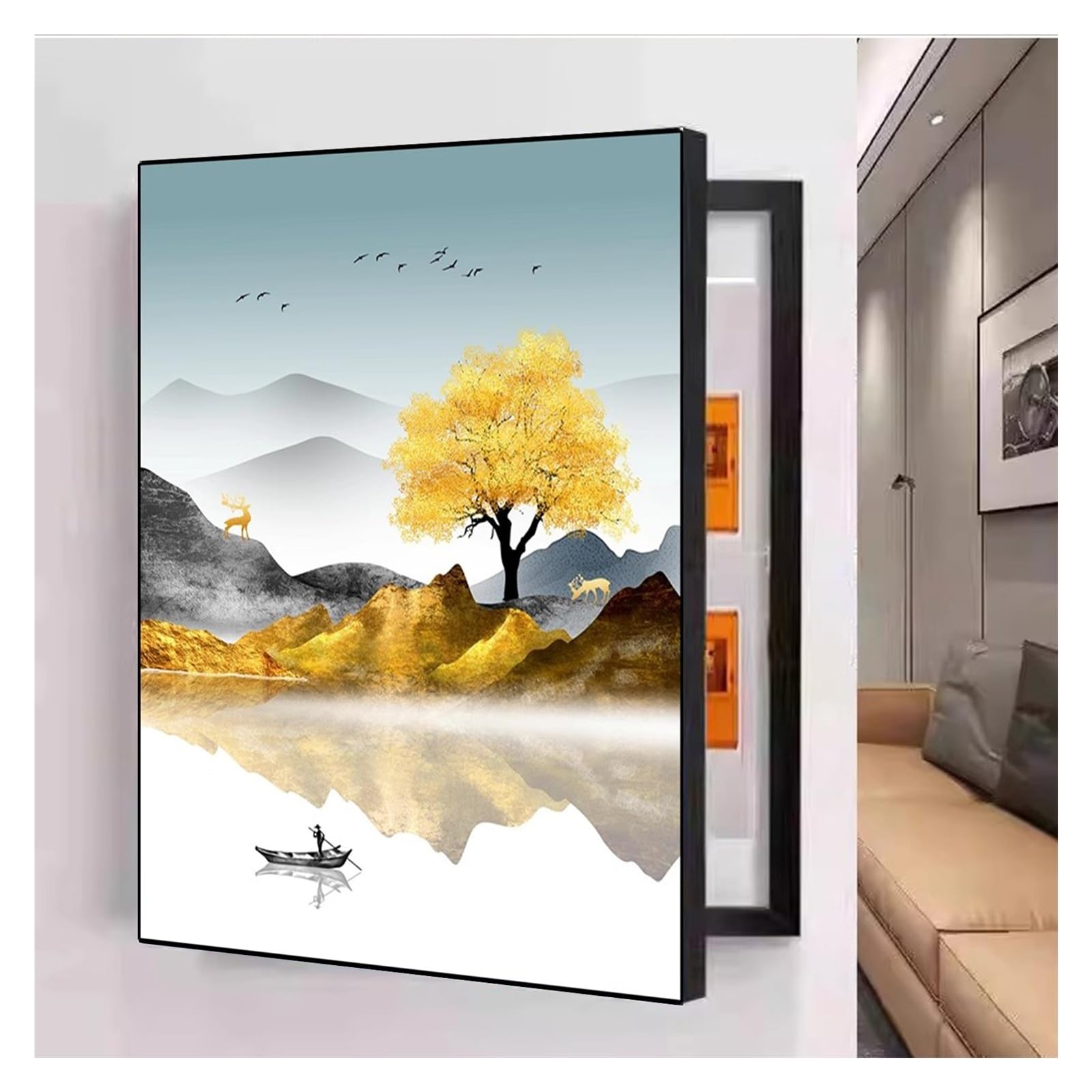 Hide Meter Electric Meter Box Decorative Painting Breaker Boxes Cover Decorative Wall Mounted Electrical Panel Cover Creative Switch Box Removable(B,50x70cm)