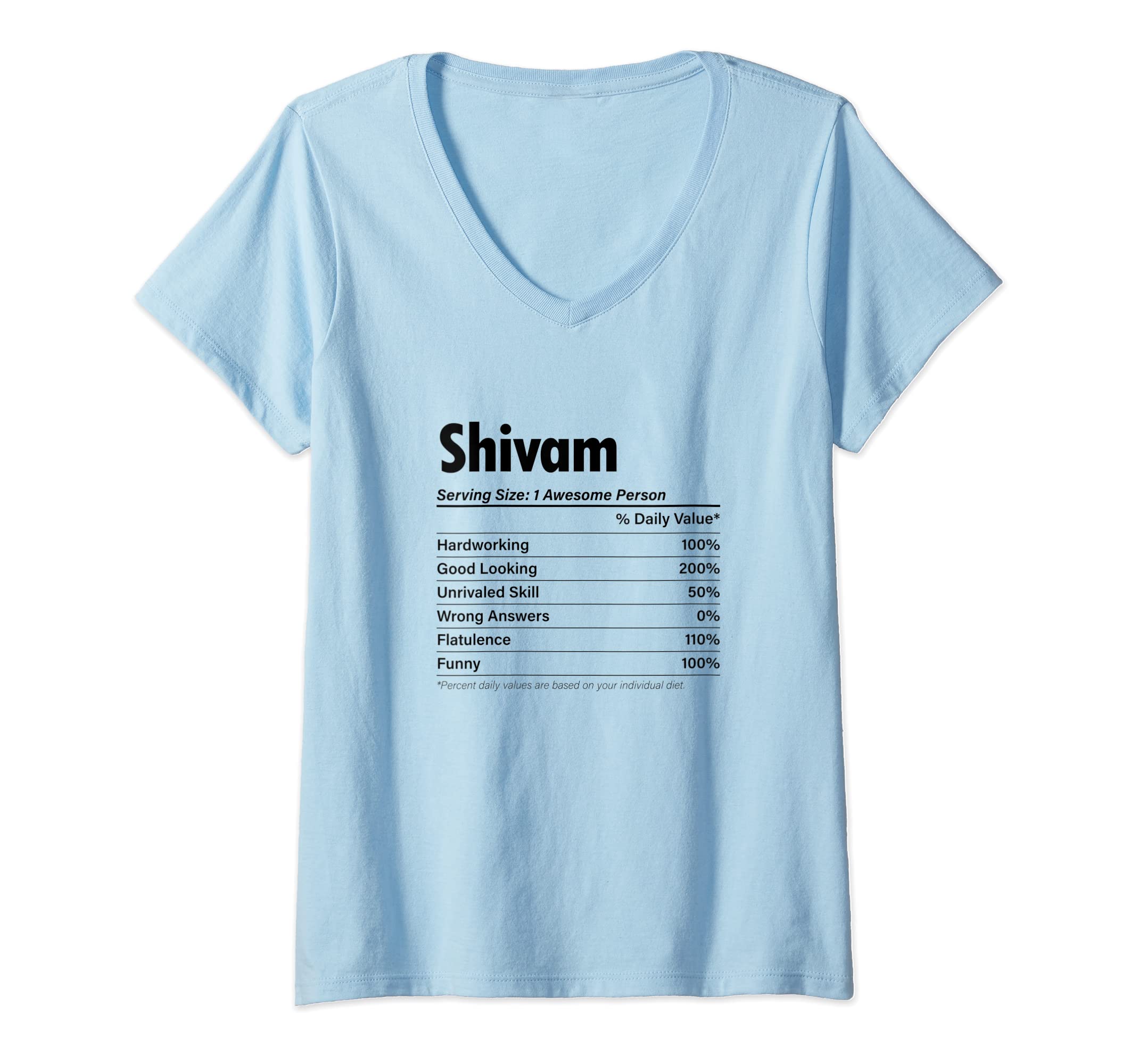 for Someone Named SHIVAMWomens SHIVAM Nutrition Facts | Funny Name Definition - Graphic V-Neck T-Shirt