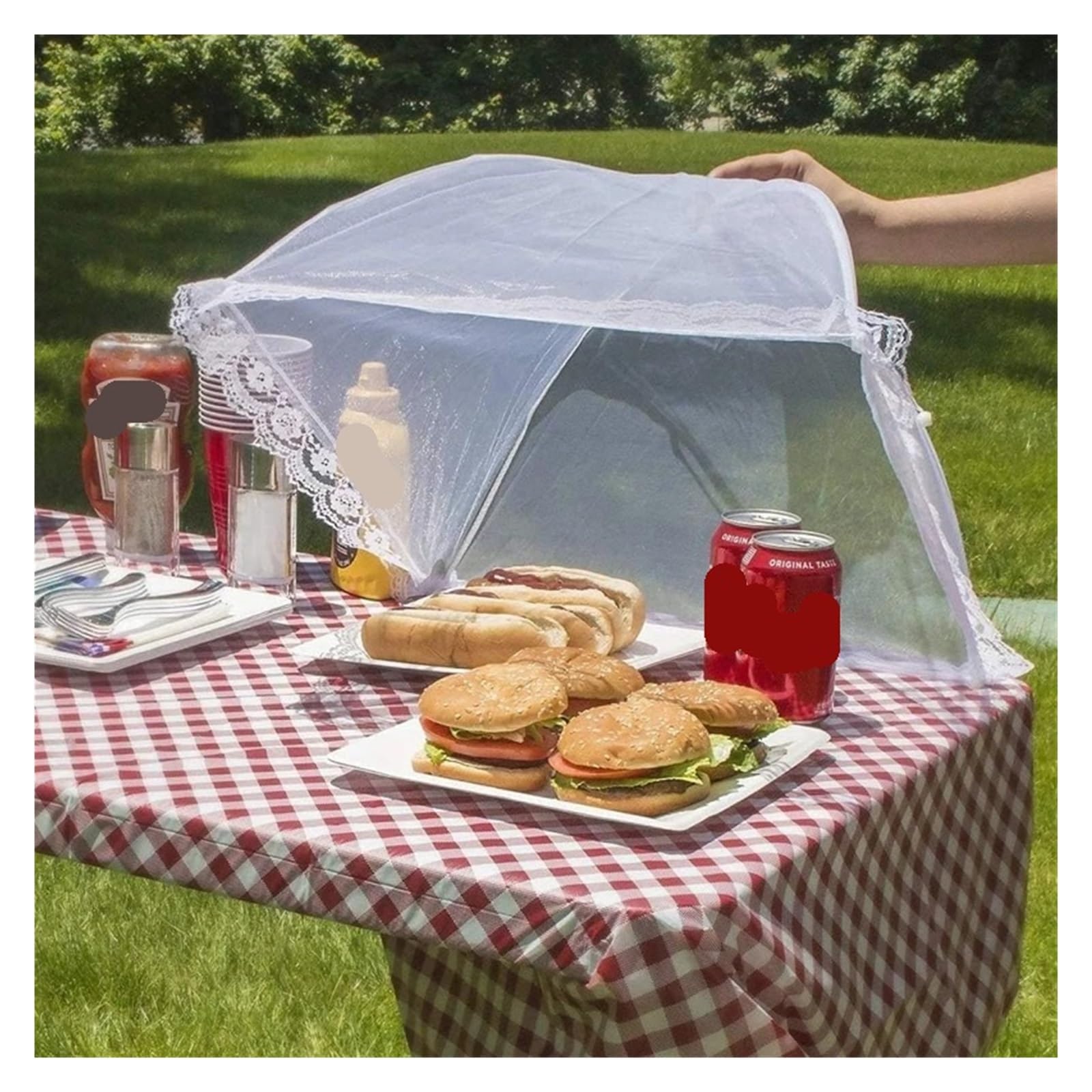 Netzabdeckung für Lebensmittel, Mesh-Lebensmittelabdeckung, faltbar, for Küche, Regenschirm, Netz, Picknick, 30,5–45,7 cm(White-14inch 38x38cm)