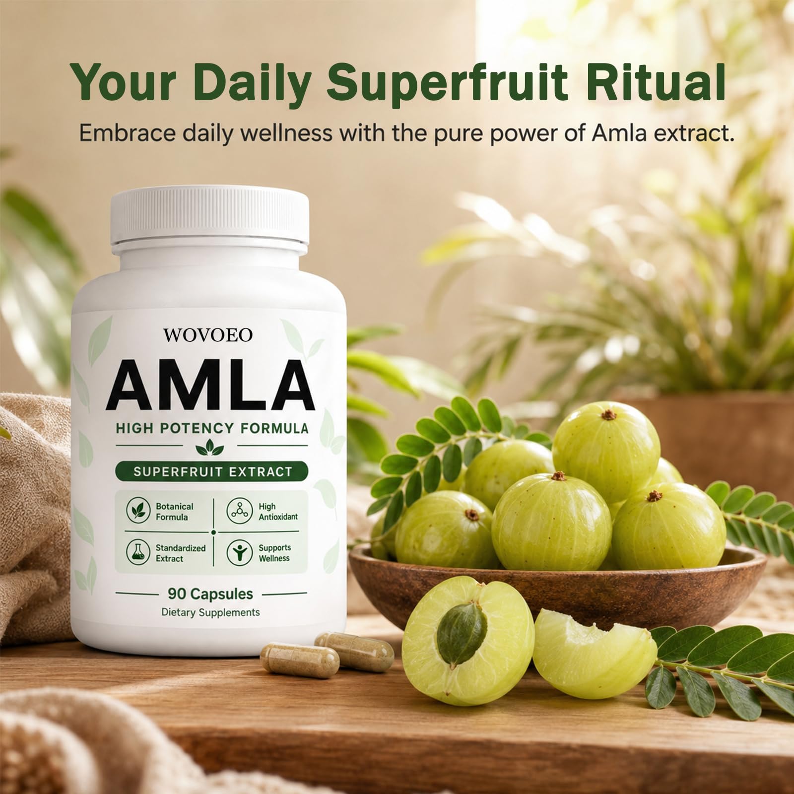 Amla Capsules, Organic Amla Extract Supplement, High Potency Amla Superfruit Extract with Indian Gooseberry, 90 Vegan Capsules (1) — Amazon image 6