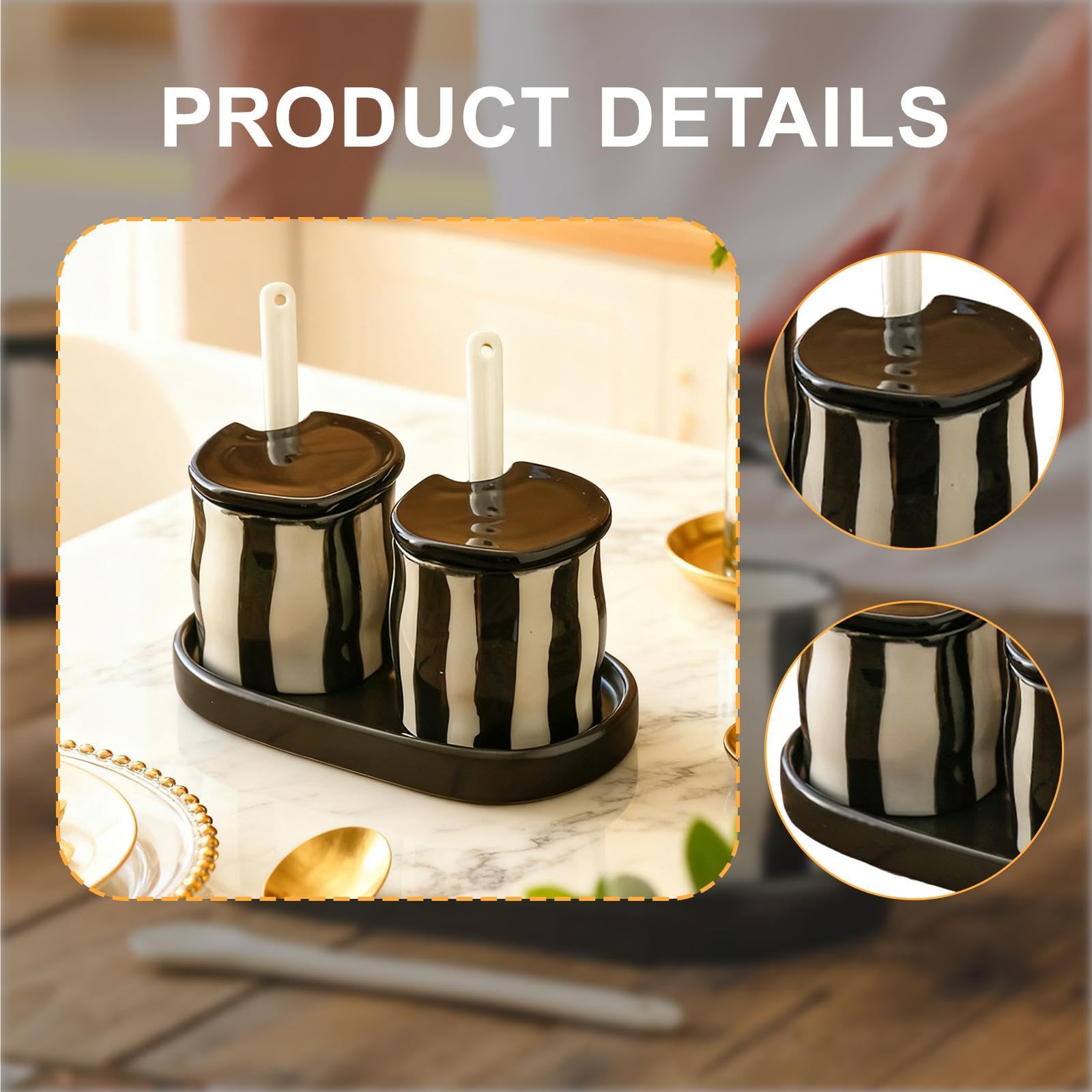 Tarro para Condimentos, Cajas para Condimentos, Tarros con Tapa Y Cuchara, Caja de Condimentos para Regalo, Negro, Individual
