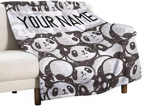 Miniatura 128 de Manta de panda personalizada con nombre, 30 x 40 pulgadas, bonita manta para niños, mantas de felpa suave colorida para sofá, oficina