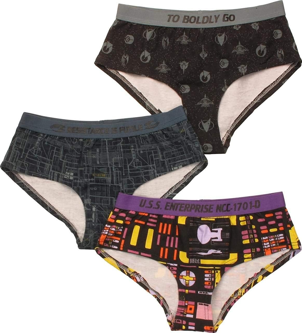 Robe Factory Star Trek Repeat Pattern Panties | Set of 3 | Large Black