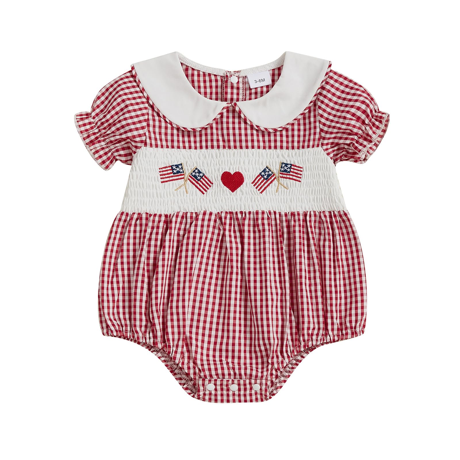 Adobabirl Baby Girl 4th of July Outfit Newborn American Flag Smocked Bubble Romper Puff Sleeve Jumpsuit Patriotic Clothes