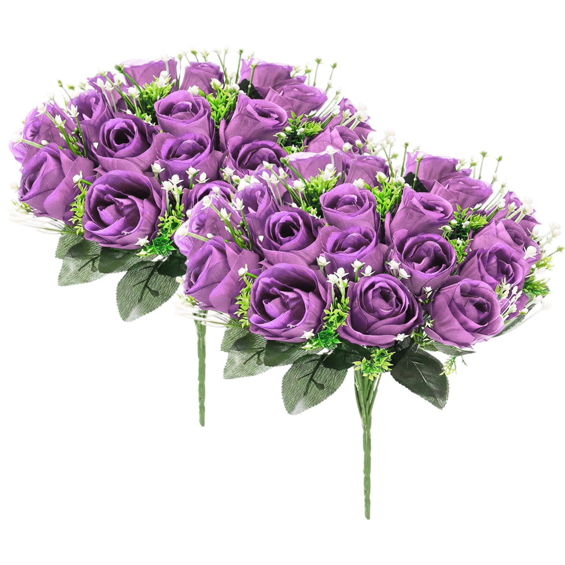 Fleurs funéraires artificielles réalistes sans entretien | Roses violettes pour cimetière x2