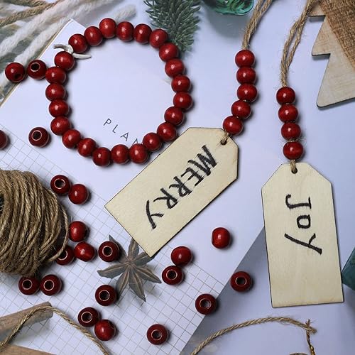 Miniatura 5 de 300 cuentas de macramé de madera roja de 0.472 in para manualidades hechas a mano, cuentas espaciadoras sueltas de madera con agujero grande para