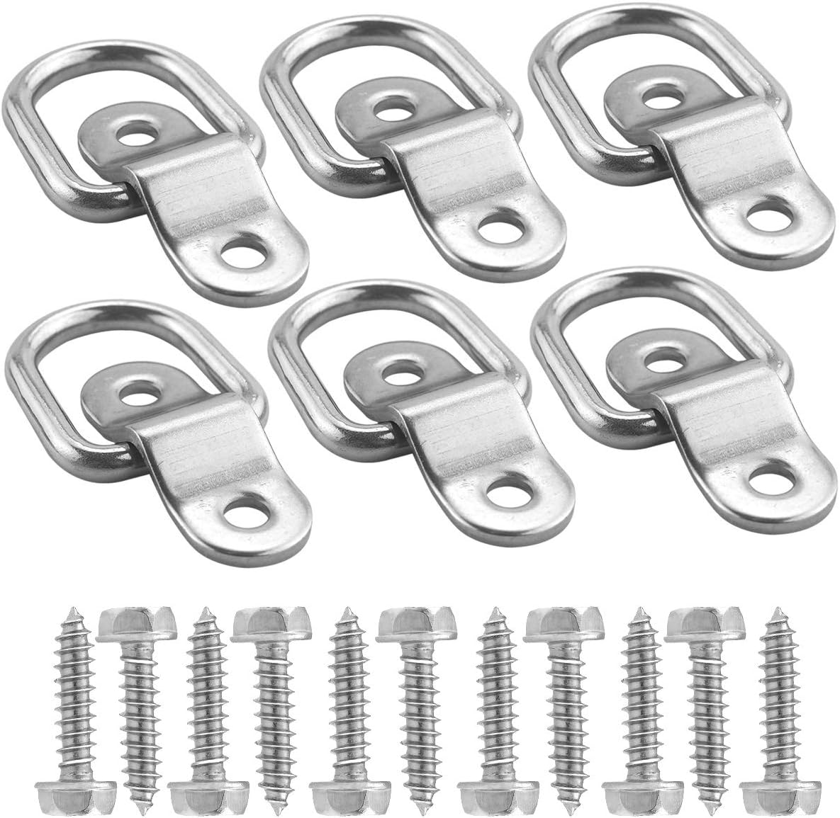 TooTaci D Rings Tie Down Anchors 1/4" Stainless Steel D Ring 1200bls Breaking Strength,6pcs Heavy Duty Trailers Bracket Surface Mount Hooks with Screws Securing Cargo for Boats,Trucks,Camper