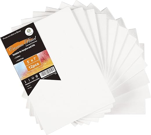CONDA Artist Canvas Panels 5 x 7 inch, 12 Pack, Artist Quality Acid Free Canvas Board for Painting & Oil