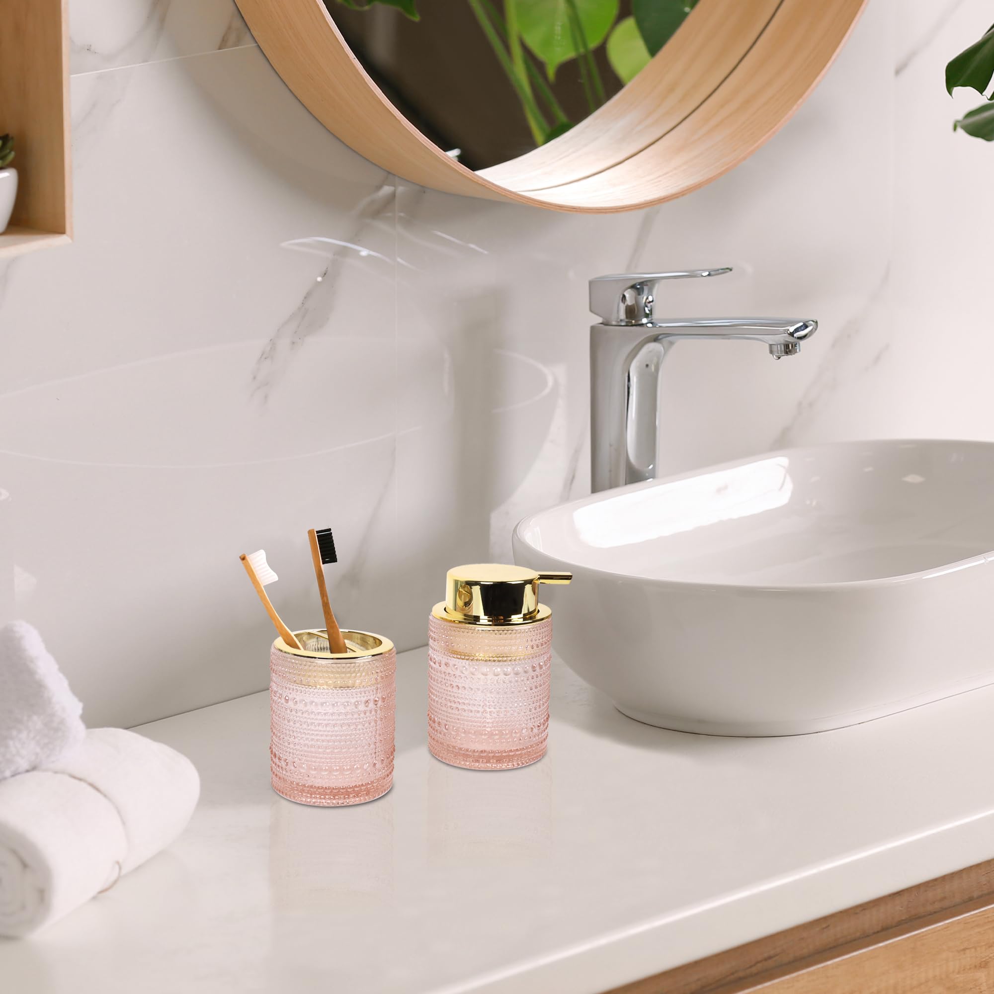 FEILANDUO Bathroom Accessories Set,4Pcs Glass Bathroom Accessories,Vanity Bathroom Decor, Soap Dispenser - Image 4