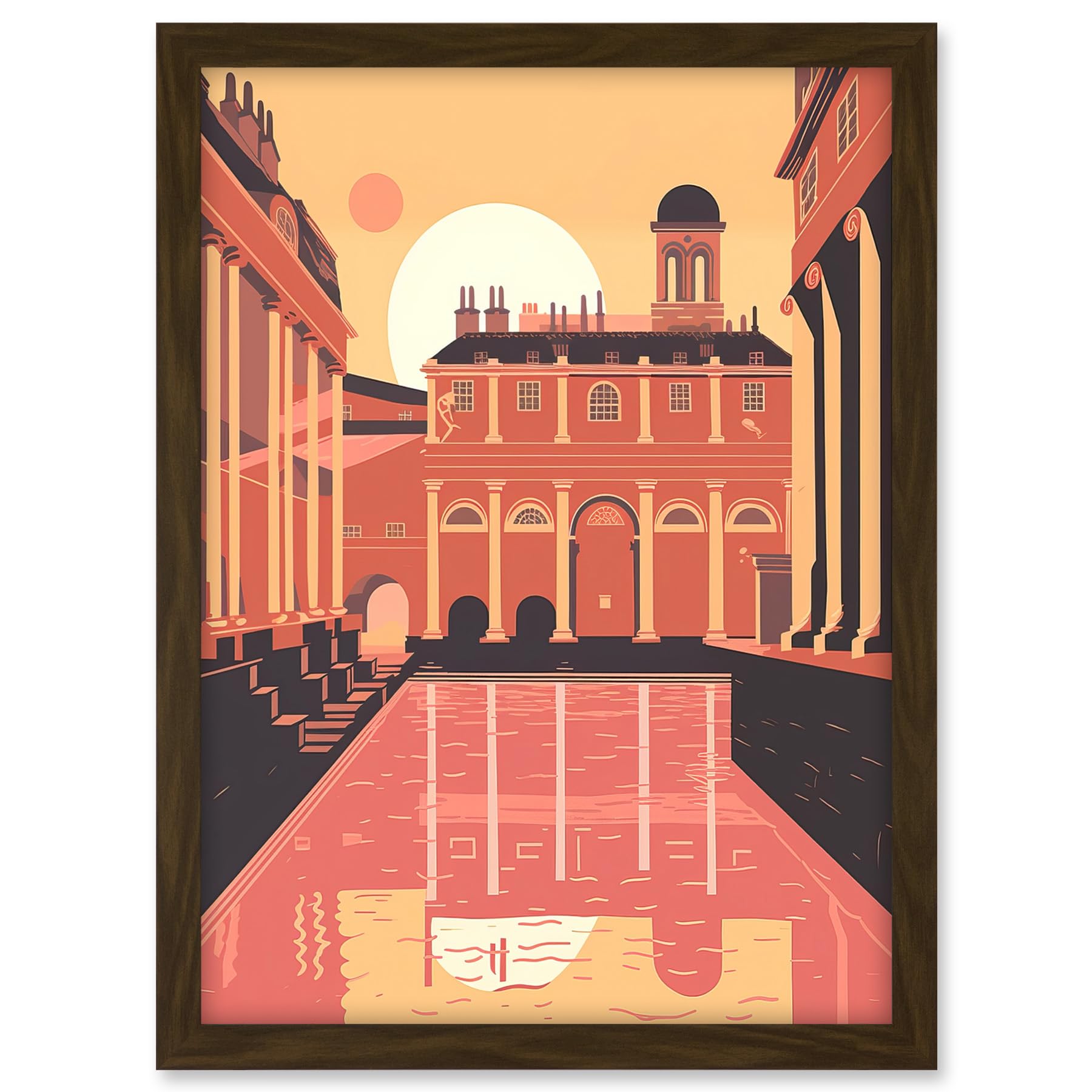 Artery8 Roman Baths Georgian Architecture Illustration Artwork Framed A3 Wall Art Print