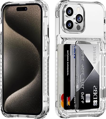 Miniatura 1 de Funda protectora transparente para iPhone 15 Pro Max con tarjetero de crédito, protección resistente, a prueba de golpes, antiarañazos,