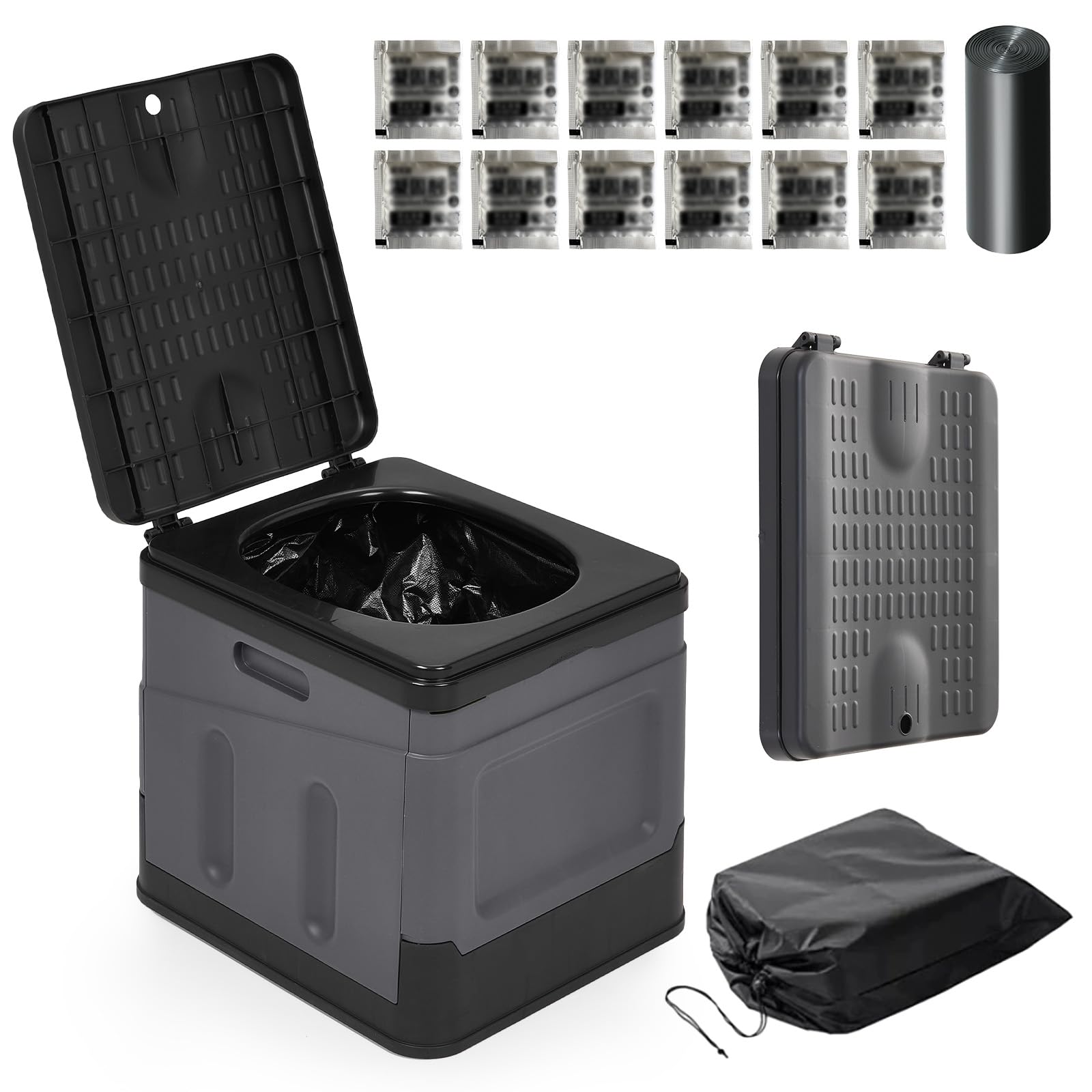 Warmiehomy Portable Camping Toilets for Adults, Outdoor Lightweight Foldable Toilets, Compact Travel Toilet for Adult Potty, Compost Toilet Max 150KG for Hiking, Car Camping, Fishing(Gray)