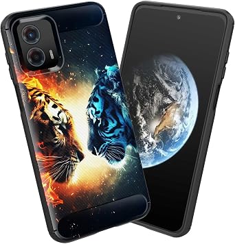 for Moto G 5G 2025 Case,Soft TPU Slim Fashion Anti-Fingerprint Non-Slip Protective Phone Case Cover for Motorola Moto G 5G 2025,Fire and Blue Tigers