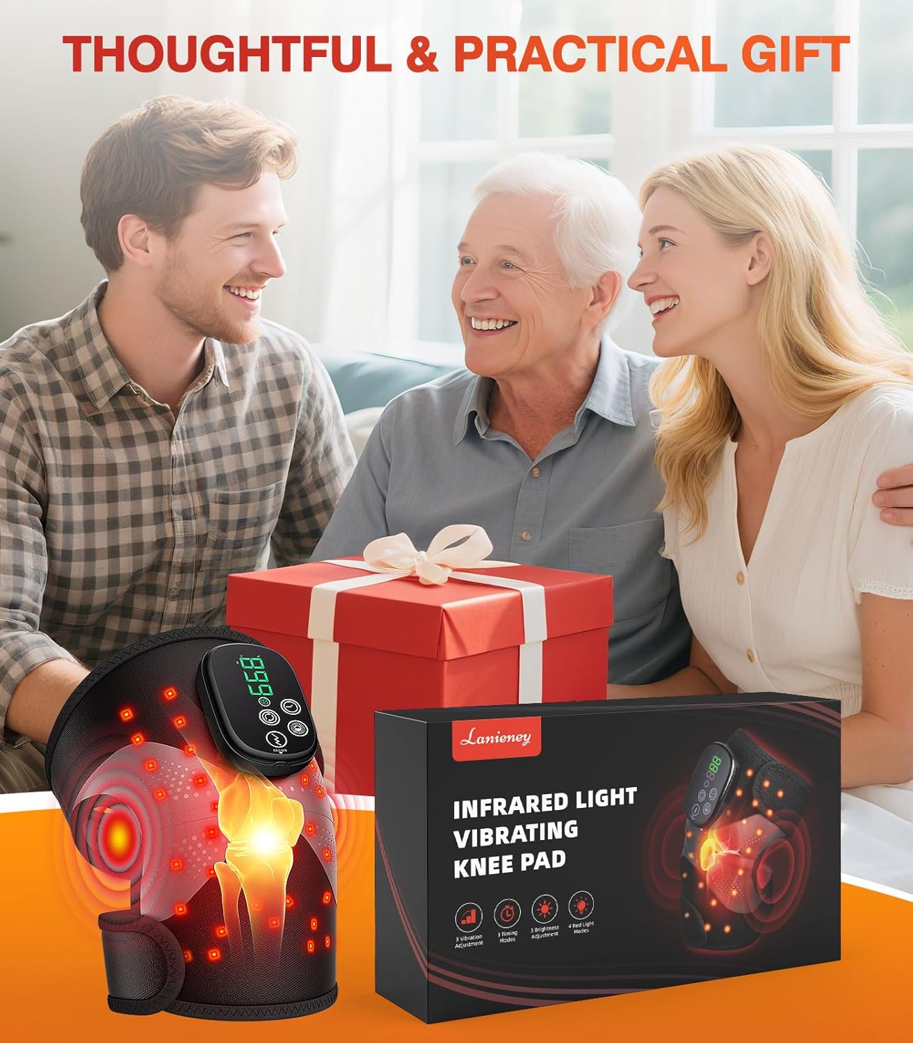 Knee Massager with Heat and Red Light Therapy, Knee Brace with Vibration, 5000mah Wireless Cordless,660nm & 850nm Red Light Therapy Adjustable Knee Wrap for Knee/Elbow/Shoulder Pain Relief - Image 7