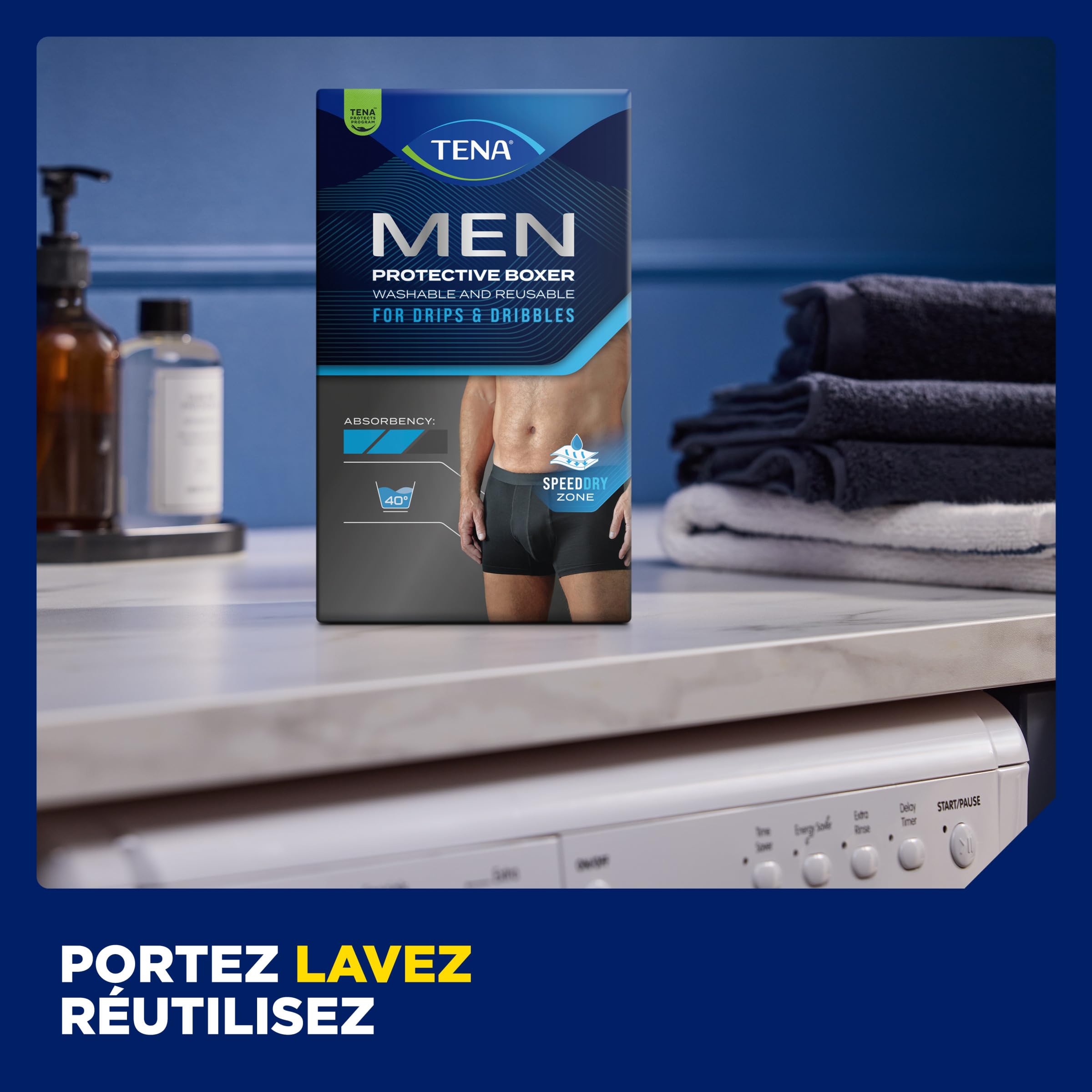 TENA Men - Caleçon de Protection Lavable Homme - Pour les Fuites Urinaires Légères - Coupe Classique - Noir - L