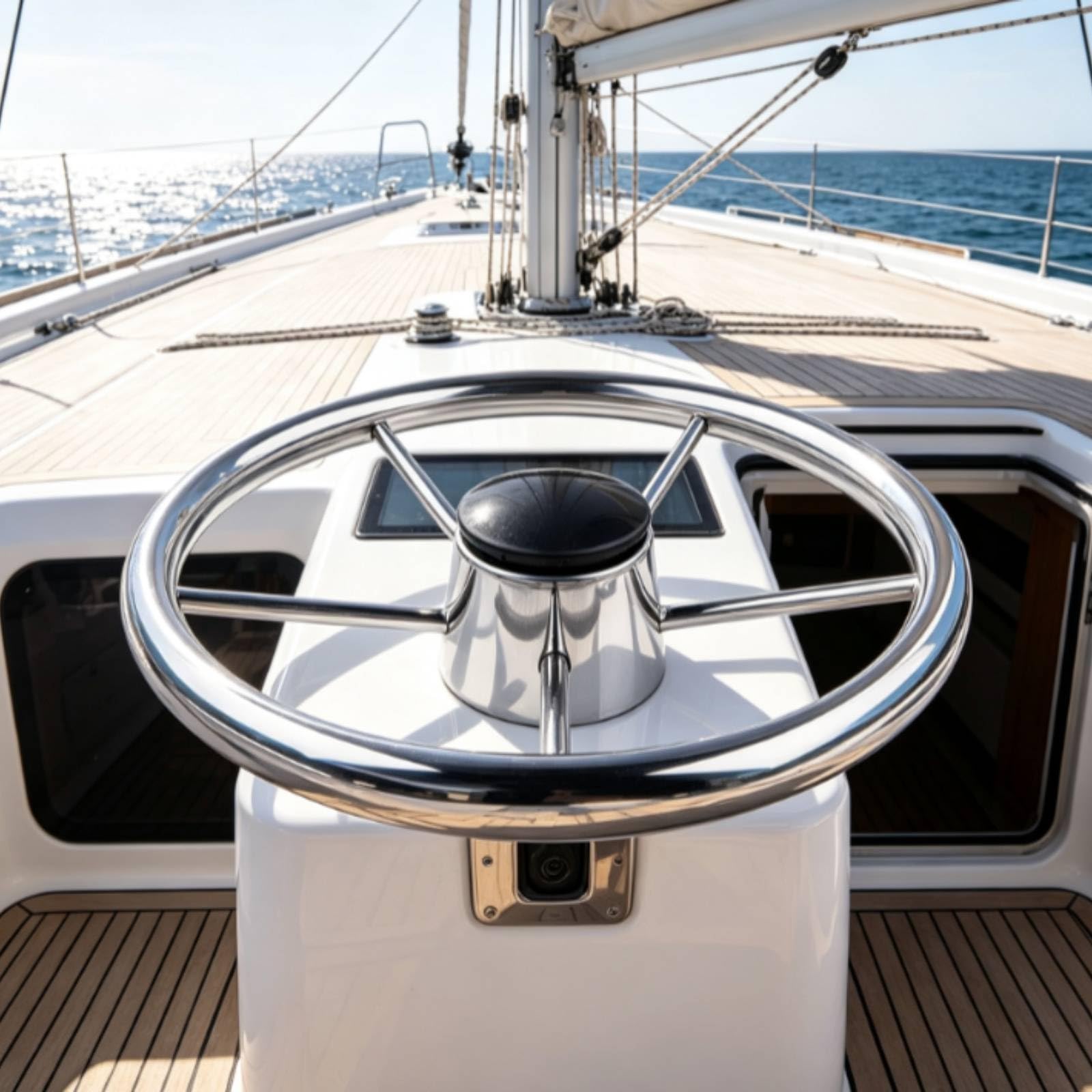 Volante Marino Timone Yacht in Acciaio Inox 304 con Cerchio Lucidato Raggi Cinque per Presa Comoda Controllo Adatto Yacht Postazione di Guida