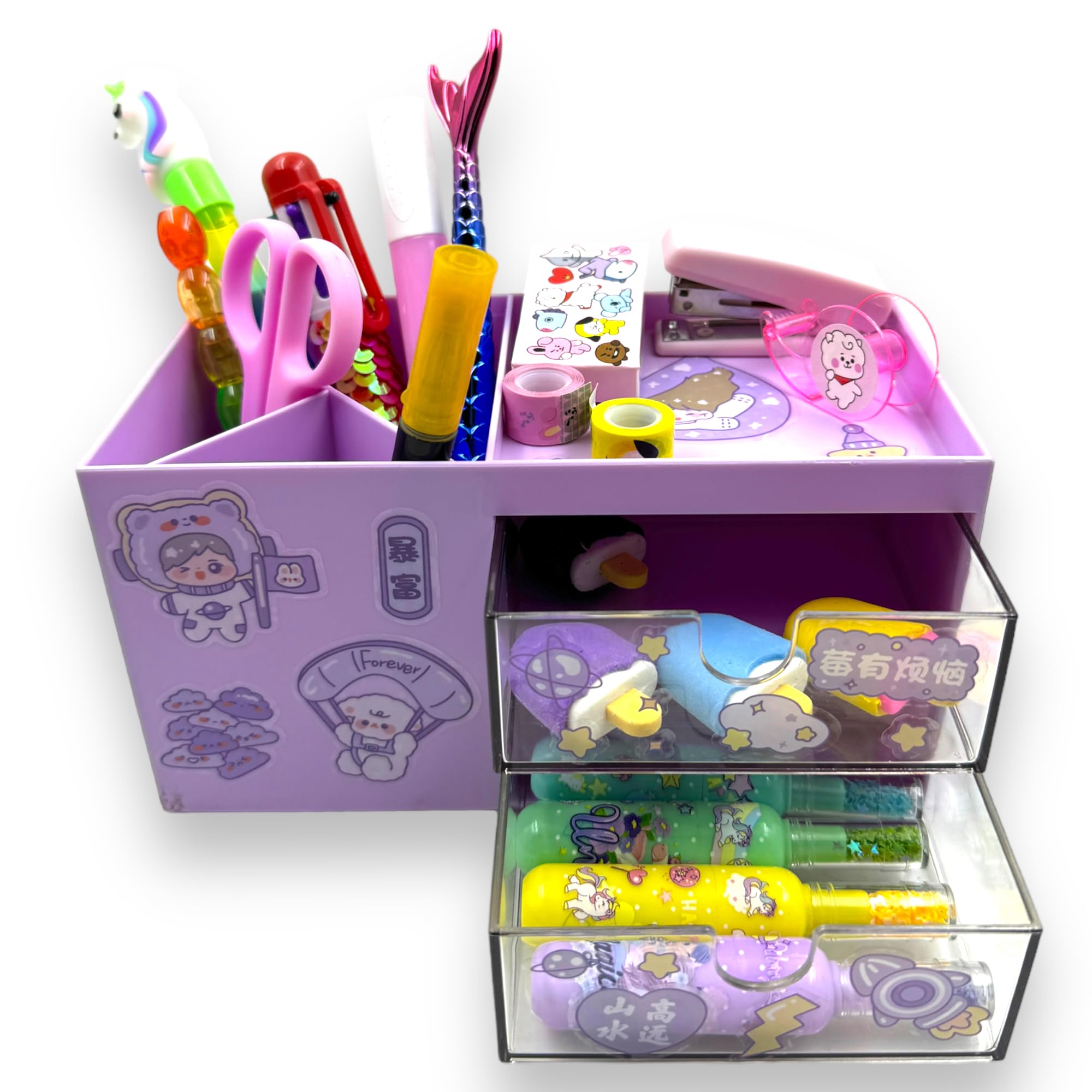 SAMVARDHAN Desk Storage Box -Table stylish Holder for office, Desktop organizer, Stationery Organizer Box with DIY Stickers (Random Color)