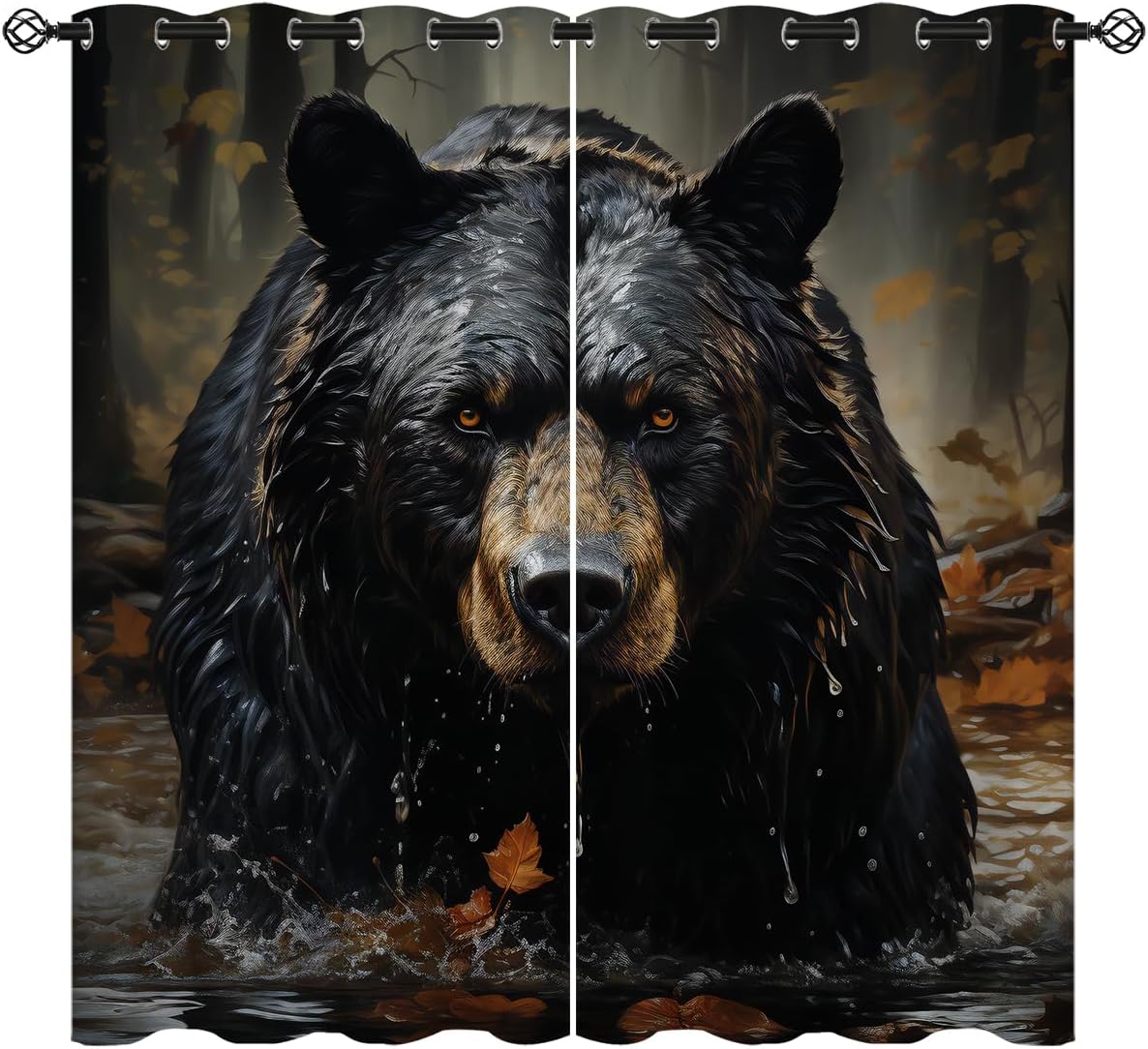 Black Bear Blackout Curtains for Girls Boy Home Decor, Forest Wild Animal Nature Hunting Bear Grommet Thermal Insulated Drapes Darkening Window Curtain for Bedroom Living Room, 84 x 84 Inch