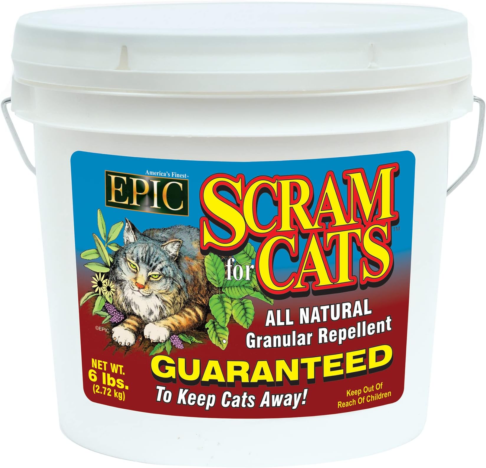 Epic Scram for Cats Outdoor Organic All Natural Granular Animal Repellent Tablets Garden and Yard Protector, Repels with Scent, 6 Pound Bucket