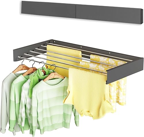 Vikaqi Clothes Drying Rack Wall Mounted, 31" Drying Rack Clothing Retractable, Laundry Drying Rack Space Saving, Collapsible Drying Racks for