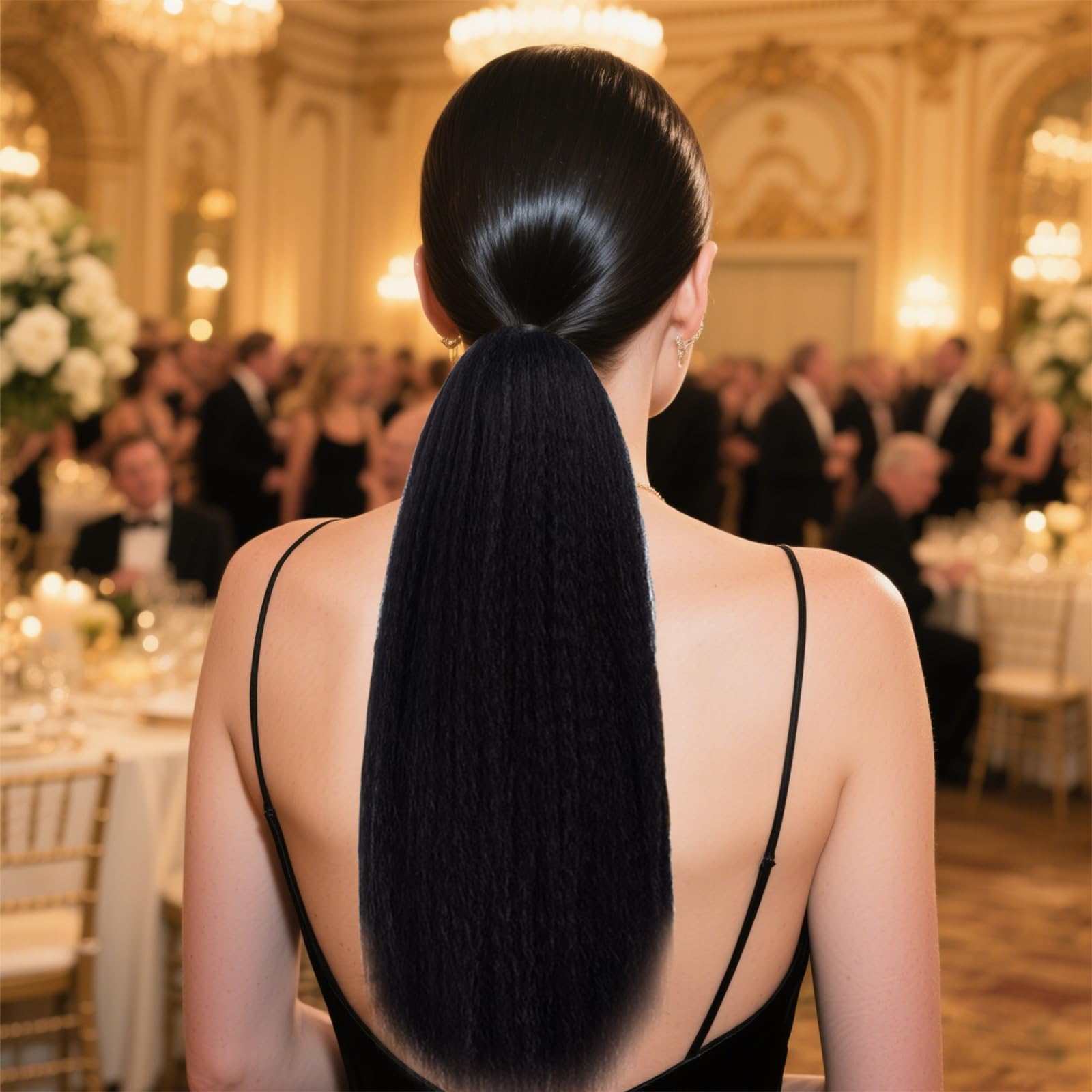 BMYUK Drawstring Ponytail for Black Women Hair Clip in Extensions Ponytail Remy Hair Extensions Natural Black Color Staight Up Down Ponytails Synthetic 24 inch - Image 3
