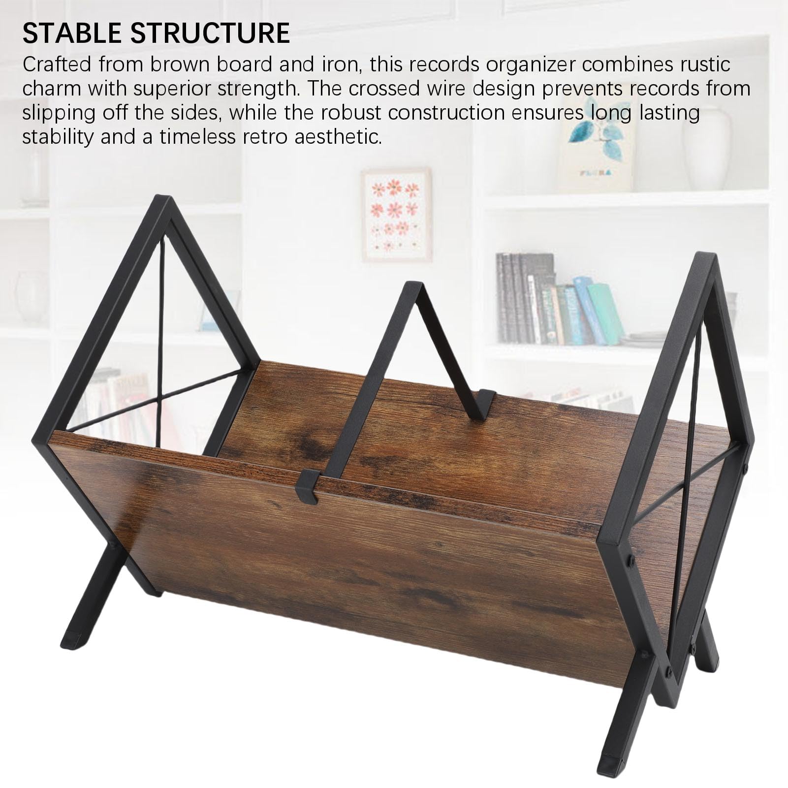Portaoggetti per Dischi in Vinile Scaffale Organizer Vintage per Album Libri Riviste Ferro in Legno Massello per Studio Home Office
