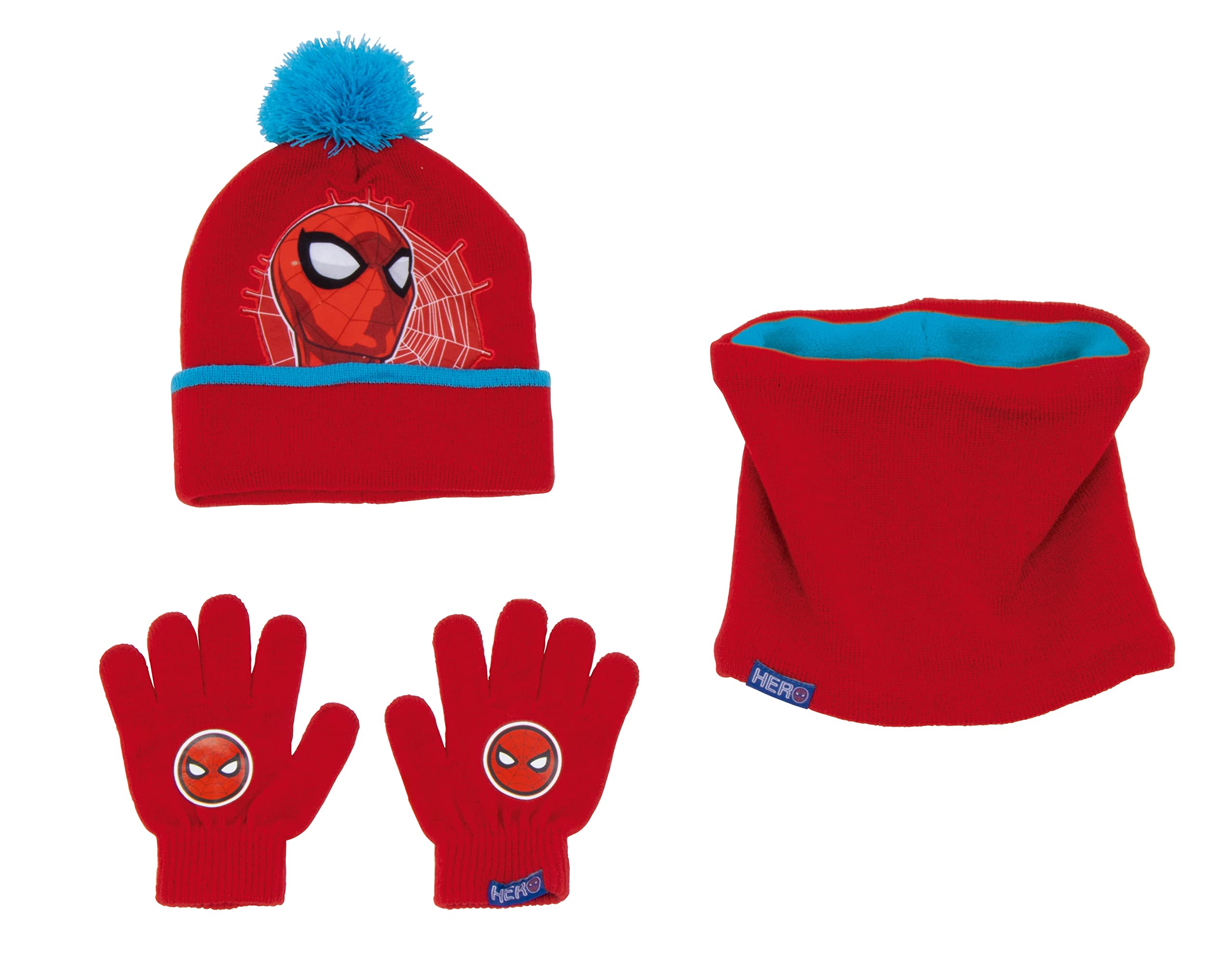 Arditex Red Marvel Spiderman Winter Bobble Hat, Gloves And Snood Set Sm14781