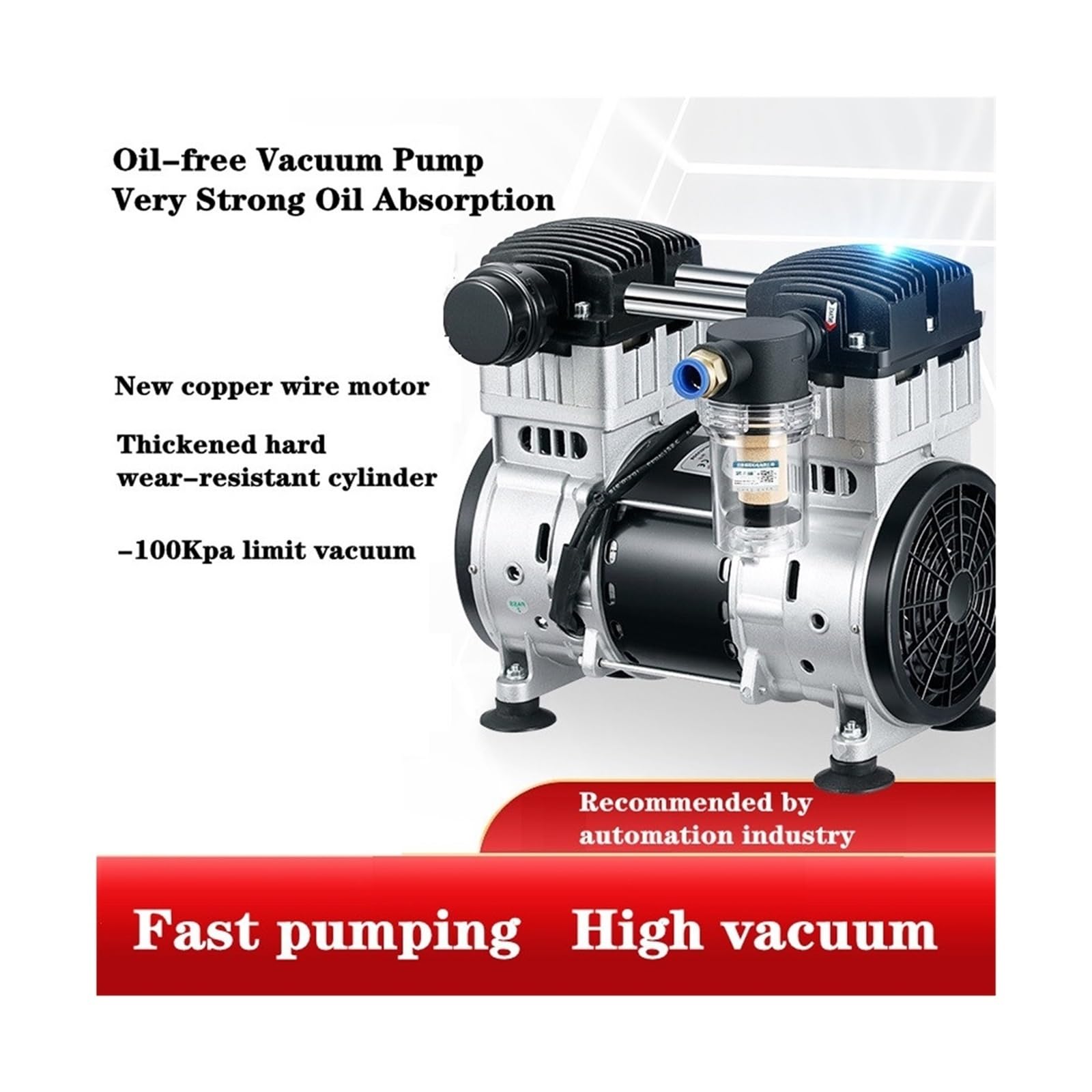 bomba de vacío, Bomba de vacío sin aceite, pequeña bomba industrial extracción aire, for salas pruebas, filtración por succión, presión negativa silenciosa(650H-45L-98Kpa)
