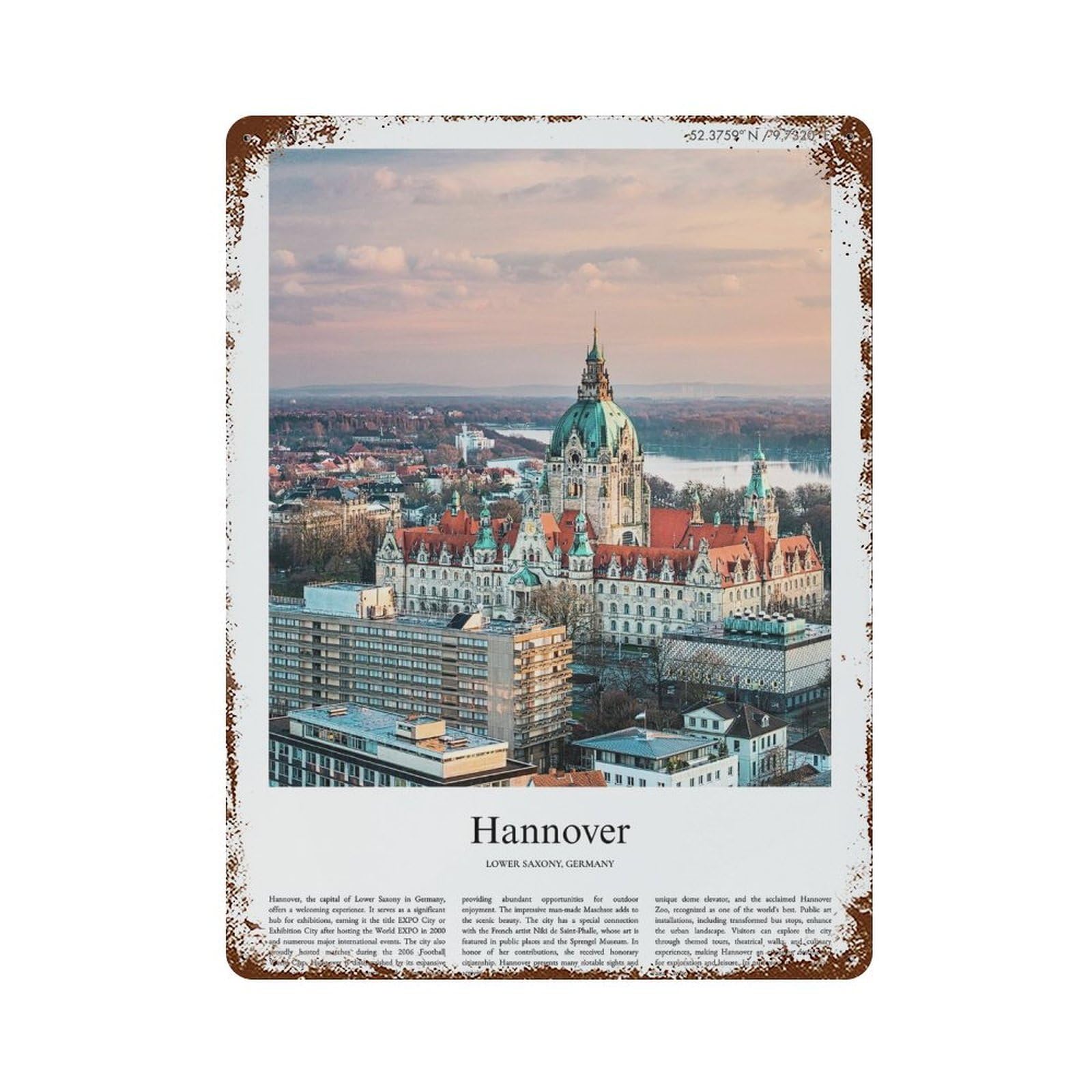 xiaoxiaoshen Hannover Lower Saxony, Germany City Scenery Wall Decor Art Metal Tin Poster Modern Home Decor Art Home Bar Shop Decorations Vintage Sign 40x30cm