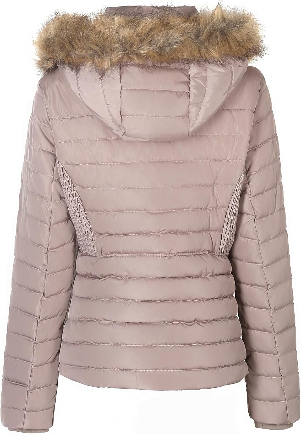 BodiLove Women's Everyday Warm Winter Quilted Puffer Short Coat High Collar Jacket with Removable Faux Fur Hood Zipper Vegan Leather Piping Water Resistant Wind Blocker Camel S - Image 3