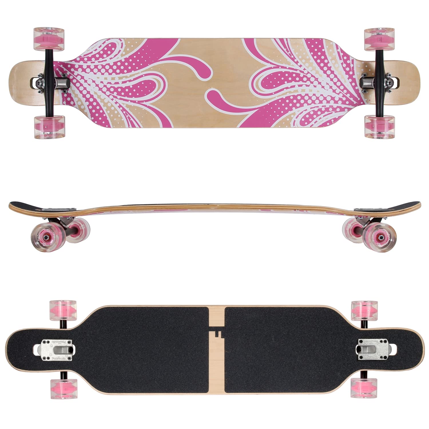 FunTomia Longboard avec 1 marches flexibles - Skateboard Drop Through Cruiser - Roulement à billes Mach1 Speed - Outil en T