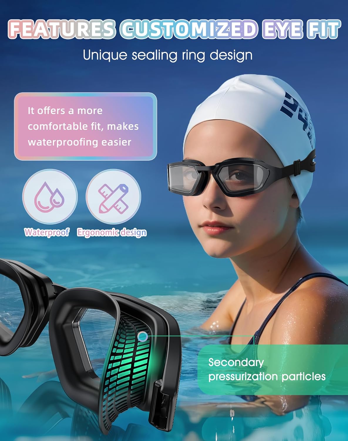 Greatever Sleek Swim Goggles Unisex-Adult, UV400 Protection Swimming Goggles, HD Wide View Goggles, Anti Fog No Leakage - Image 3