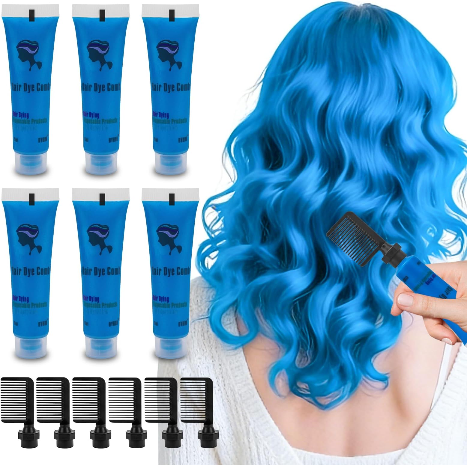 Blue Temporary Hair Dye for Kids, Cream Formula, 6 Combs, Washable Hair Color for Dark & Light Hair for Girls Party Halloween Cosplay