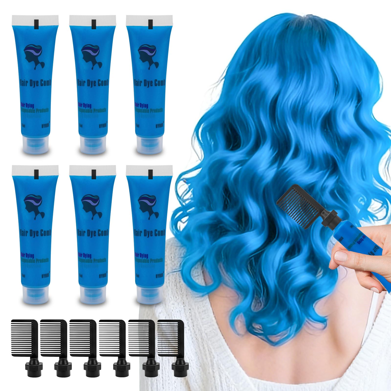 Blue Temporary Hair Dye for Kids, Cream Formula, 6 Combs, Washable Hair Color for Dark & Light Hair for Girls Party Halloween Cosplay