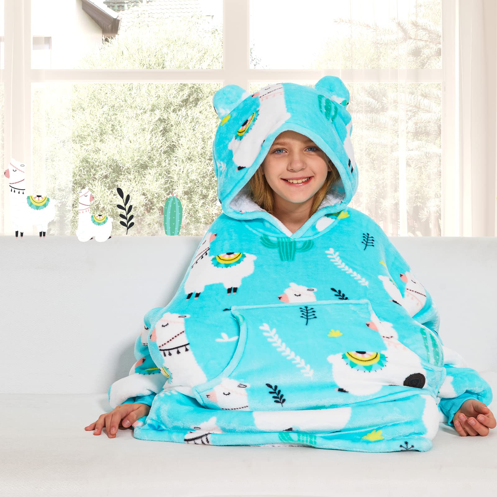THREE POODLE Decken Hoodie Damen, Oversize Hoodie Decken Pullover Kuschelpullover für Damen Herren Kinder, Warm und Weiches Futter, Übergroßer Hoodie Sherpa-Decke, Verschiedene Muster Verfügbar