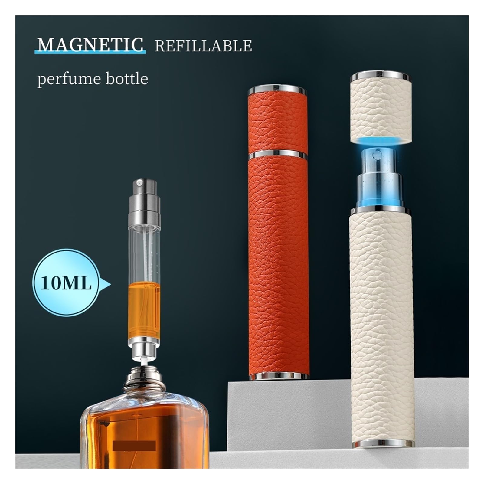 Frasco de perfume de cuero Botella atomizadora de perfume con imán 10 ml | Rociador de cuero portátil for embarque Spray de viaje con sellado hermético(Blue)