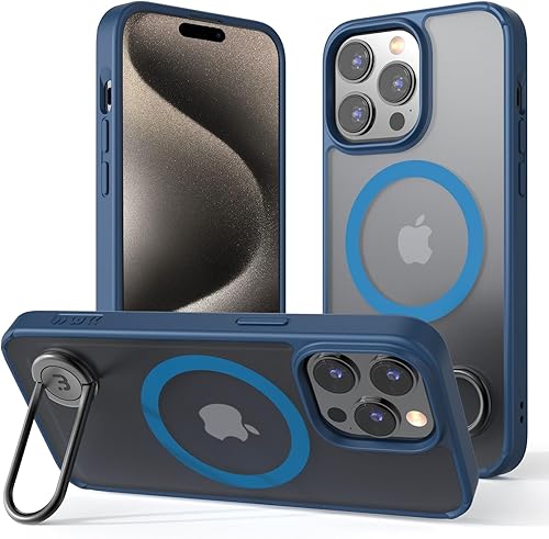 MYBAT PRO Lunar Series iPhone 15 Pro Max Case Compatible with MagSafe and Metal Swivel Kickstand Translucent Matte Hard Back Slim,