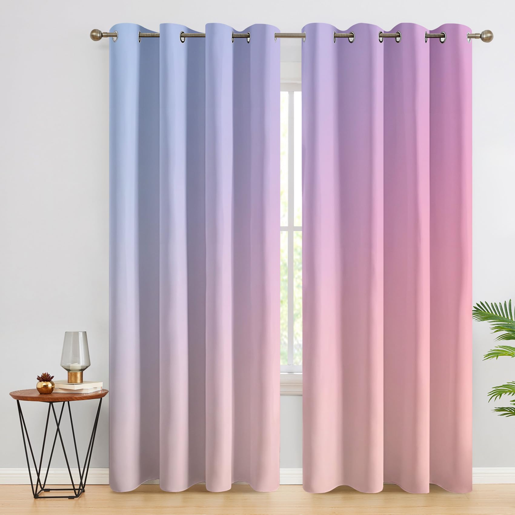 Pink and Purple Gradient Curtains for Living Room, Bedroom, Pastel Ombre Blackout Curtains 52 x 72, patterned Drapes 72 inch Drop, Thermal Insulated Eyelet Window Treatments, 2 Panels iK24 — image 1