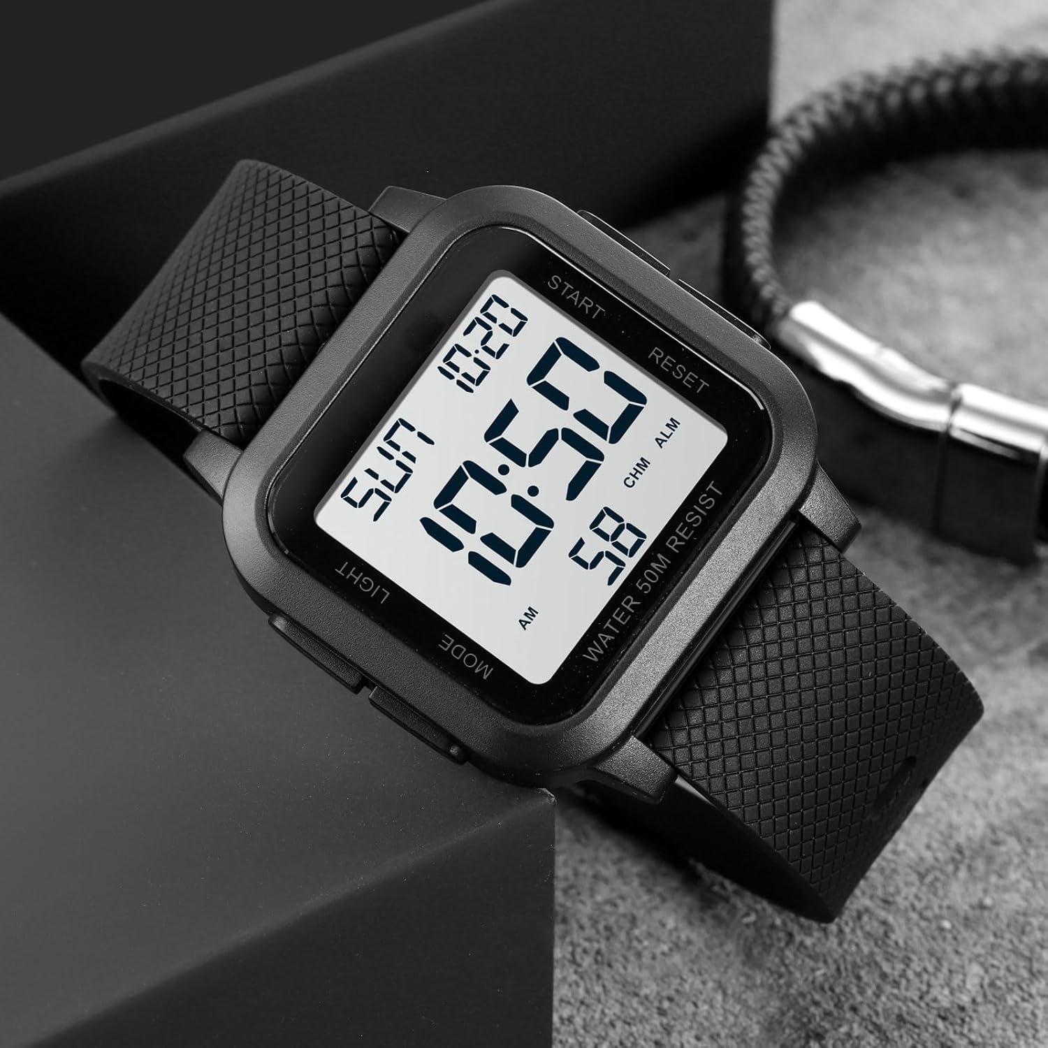 findtime Unisex Digital Watch Men Women Square Face Big Numbers LED Electronic Wrist Watches Waterproof/Alarm/Countdown Timer/Dual Time/Stopwatch/12/24H
