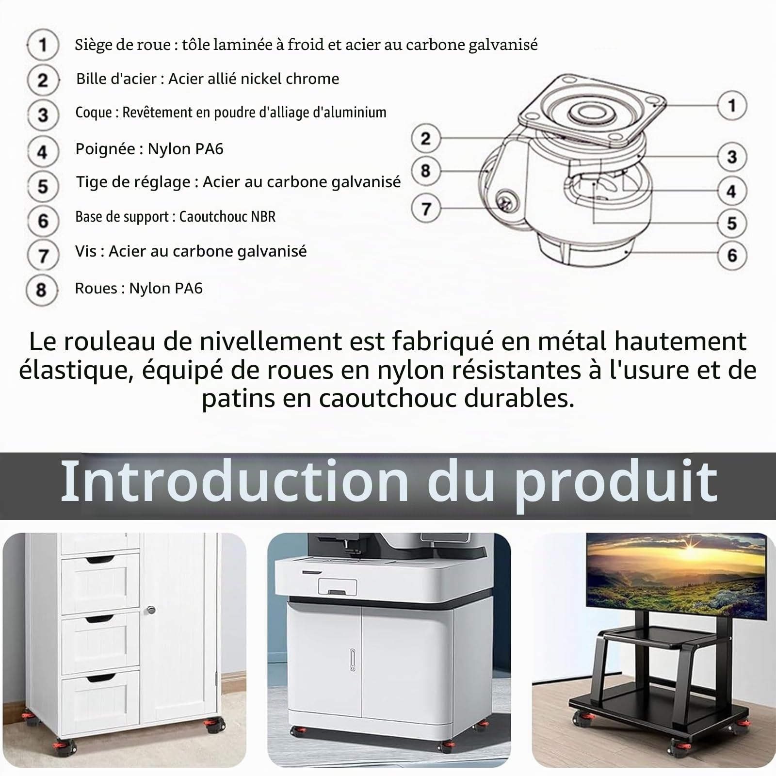 Lot de 4 Roulettes pour Meubles Charge Lourde, Capacité Totale 1000kg Roulettes Pivotantes M12 x 30mm Roulette Charge Lourde à 360 Degrés pour Établis Mobilier Robuste (1000KG)