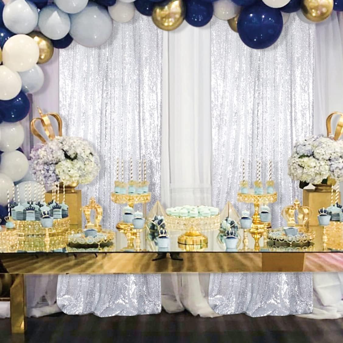 Sequin Backdrop Photo Backdrop Glitter Backdrop Sequin Backdrop Curtain 2 Panels Blackout Curtains Photography Payette Sequin Backdrop Outdoor Curtains for Party Wedding (2ftx7ft, Silver)
