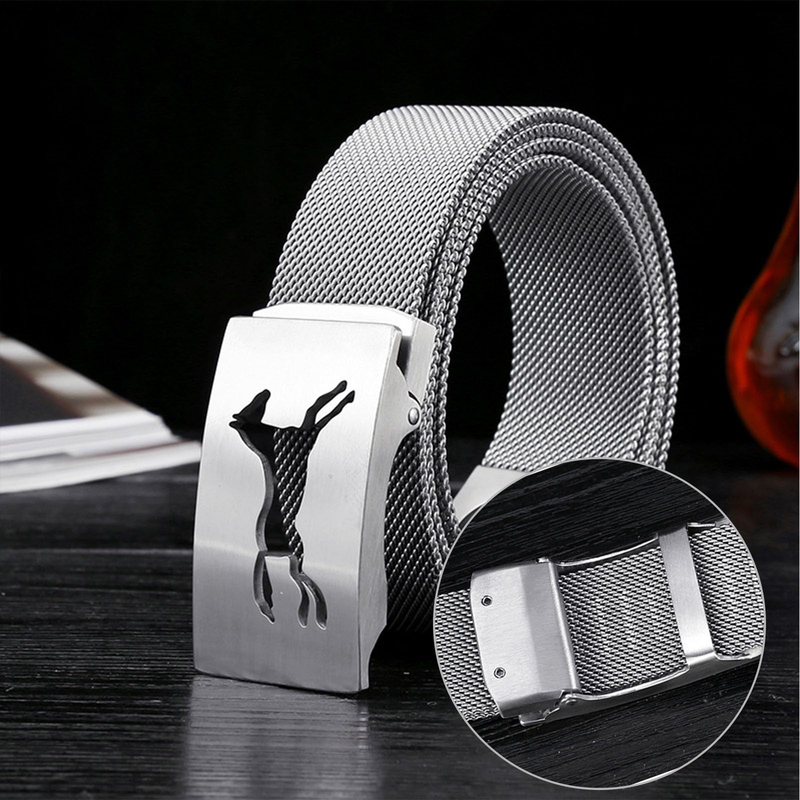Ceinture pour homme en acier inoxydable, ceinture tressée magnétique en métal avec boucle automatique en acier inoxydable 3D avec animal