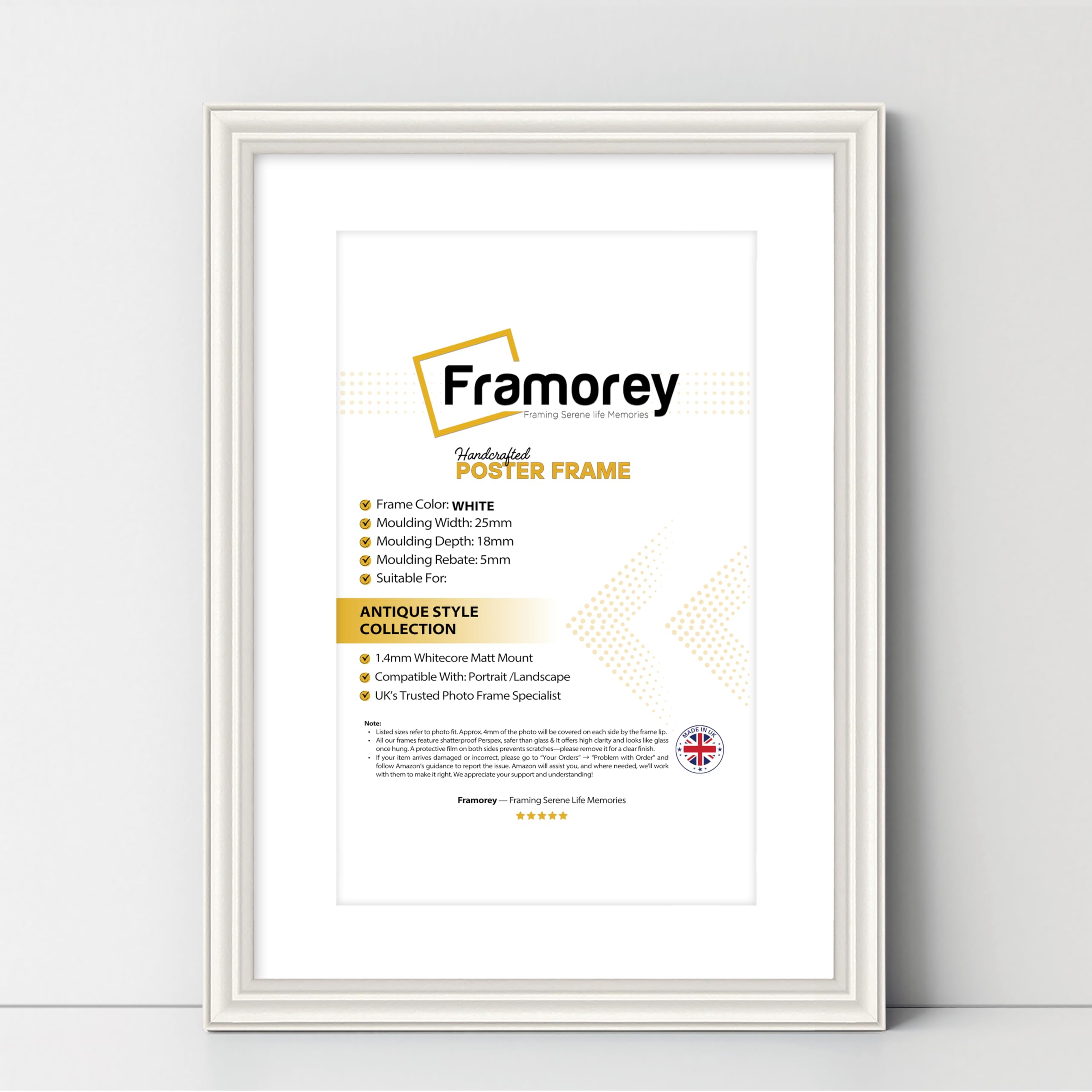 FRAMOREY LW Antique Style Photo Frames A5 Size White Picture Frame With A6 Size White Mount, Modern Art Picture Frames, Wall Hanging Poster Frame, Photo Print Frames