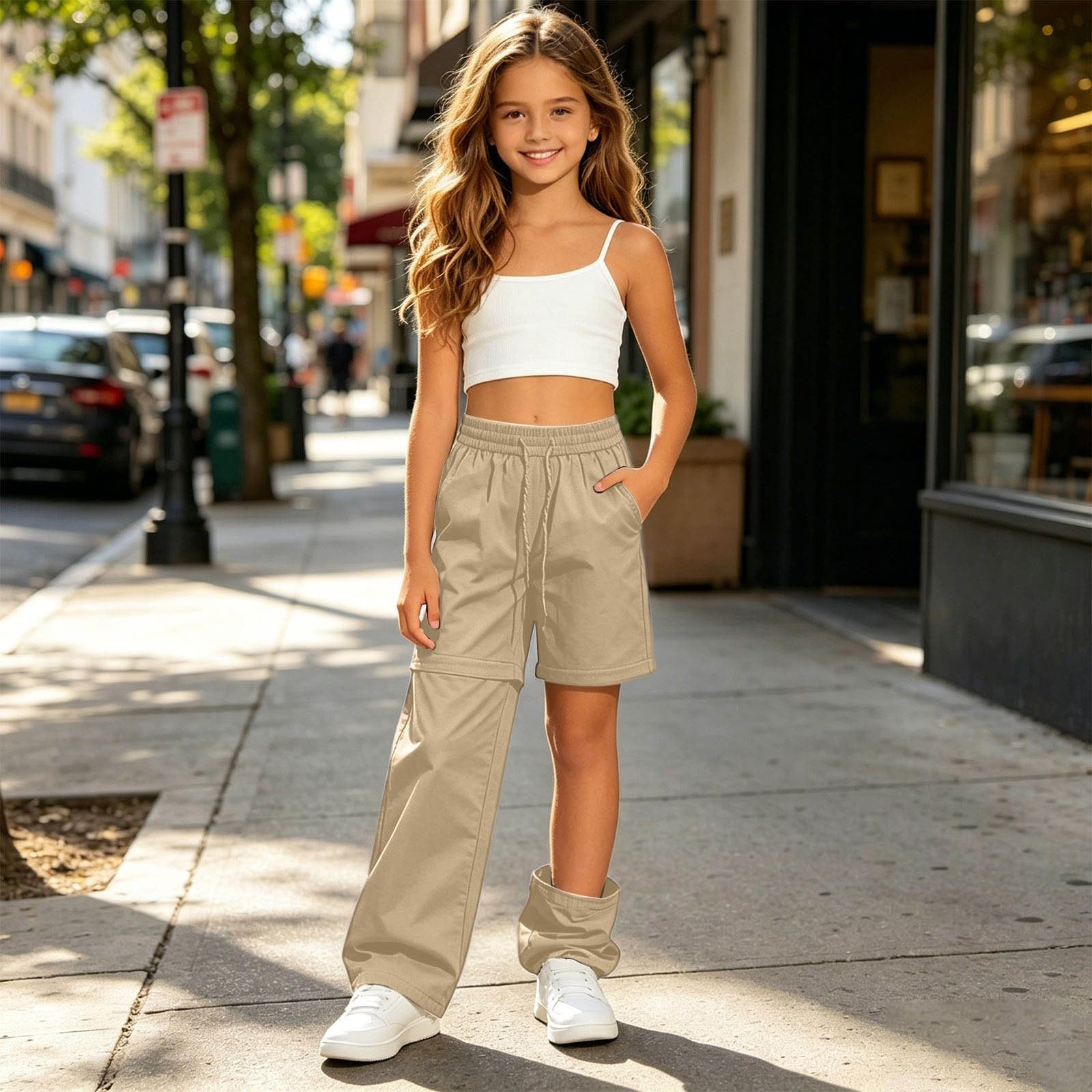 Genérico Pantalones Senderismo Niña, Pantalones de Trekking Impermeables, Pantalon de Exterior Perneras Desmontable, Deportivos Pantalones para Uso Diario y al Libre, Pantalones Cargo