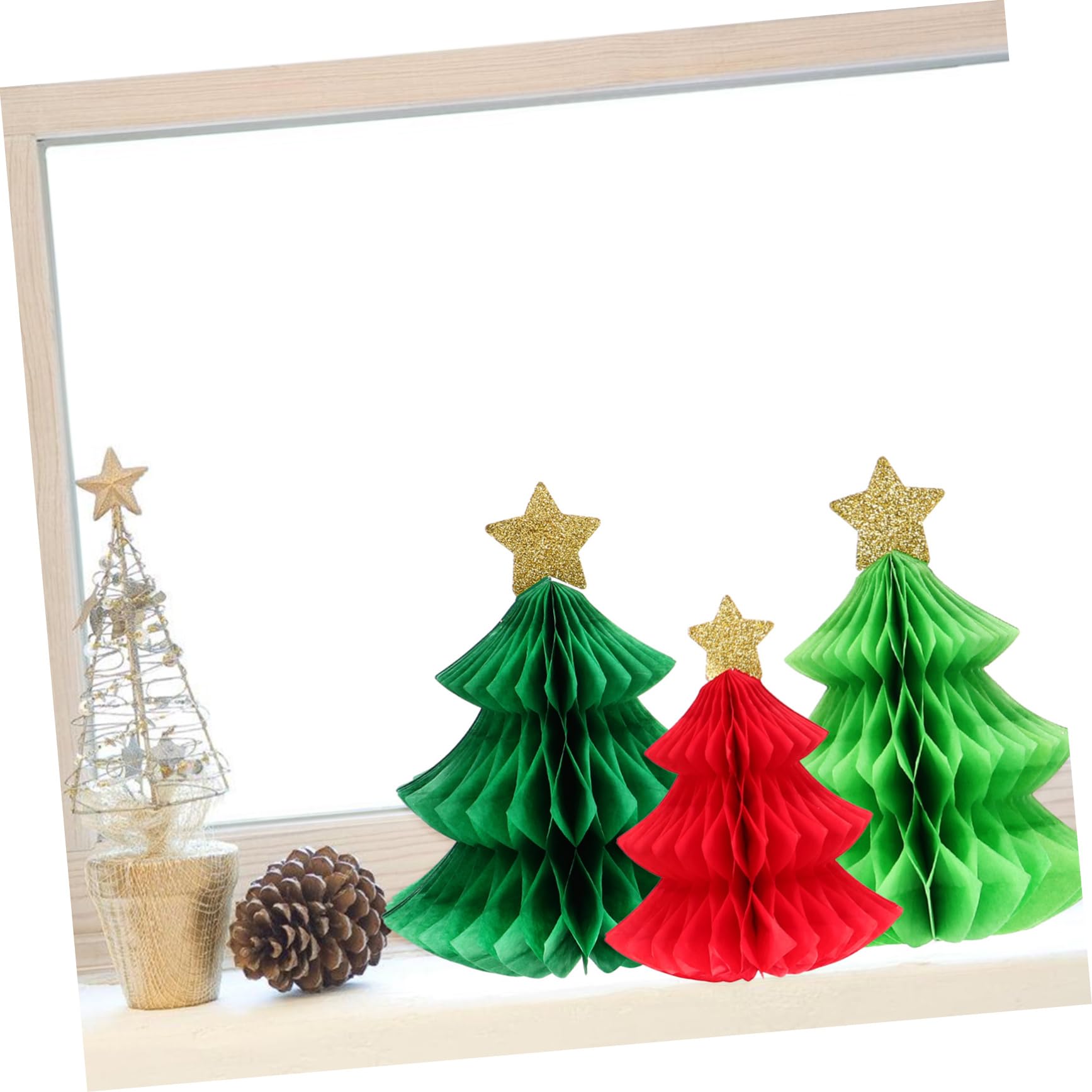 3 palline decorative per albero di Natale, decorazioni 3D a nido d'ape, in carta, da appendere, per feste di Natale, vacanze, albero, casa, aula, centro commerciale, hotel (bianco avorio