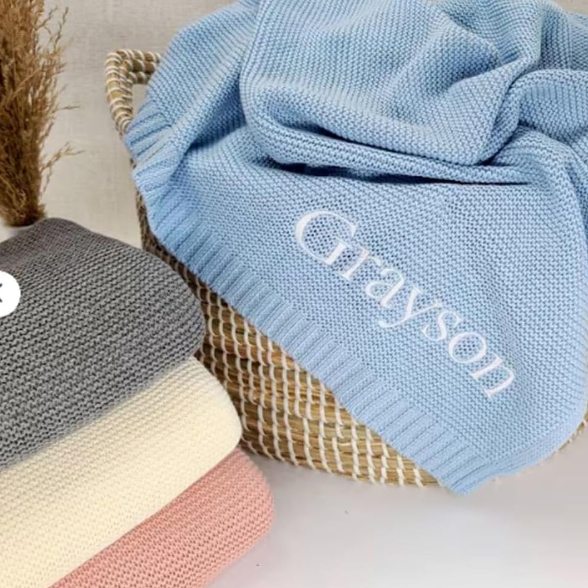 miguha Custom Embroidered Baby Name Blanket, Personalised Baby Blanket, Baby Announcement, Custom Knit Baby Blankets, Newborn Gift, Unique Baby Gift