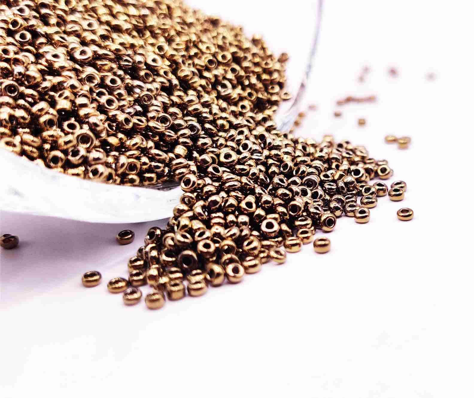 Anitque Sugar/Seed Beads (Dark Gold) Embroidery for Maggam/Aari Work (100gram)