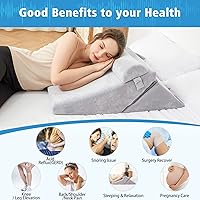 Vista 6 de 3 almohadas de cuña para cama, espuma viscoelástica ajustable de 9 y 12 pulgadas, almohada de cuña elevada para espalda y pierna, reflujo ácido