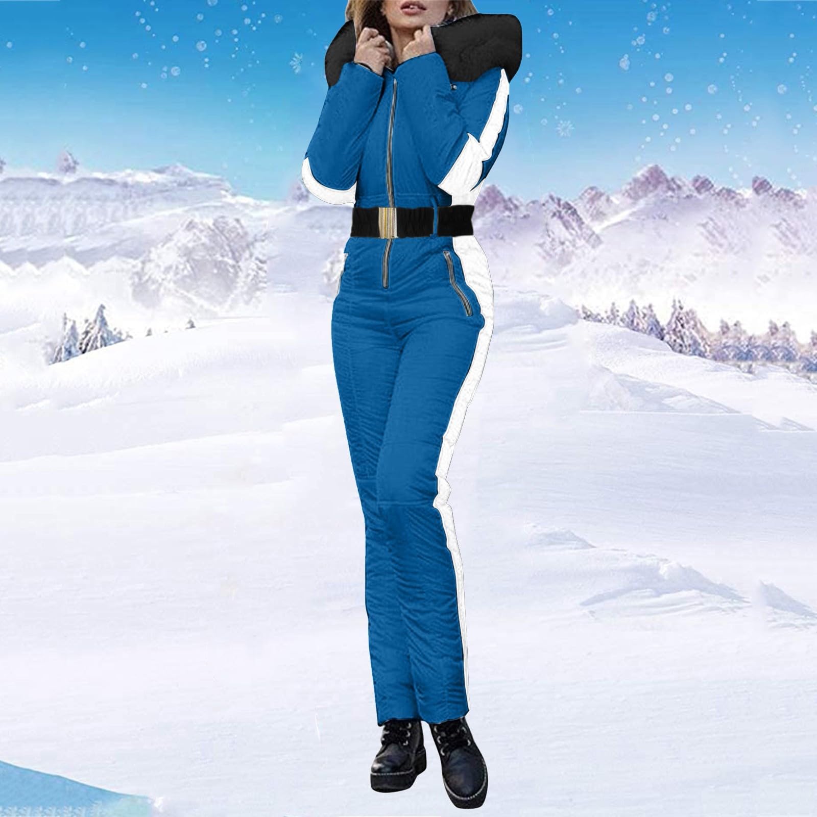 Giacca da sci da donna e da sci, set da 2 pezzi, tuta da neve, calda giacca invernale con cappuccio per snowboard, pantaloni da neve, tuta da sci per attività all'aria aperta