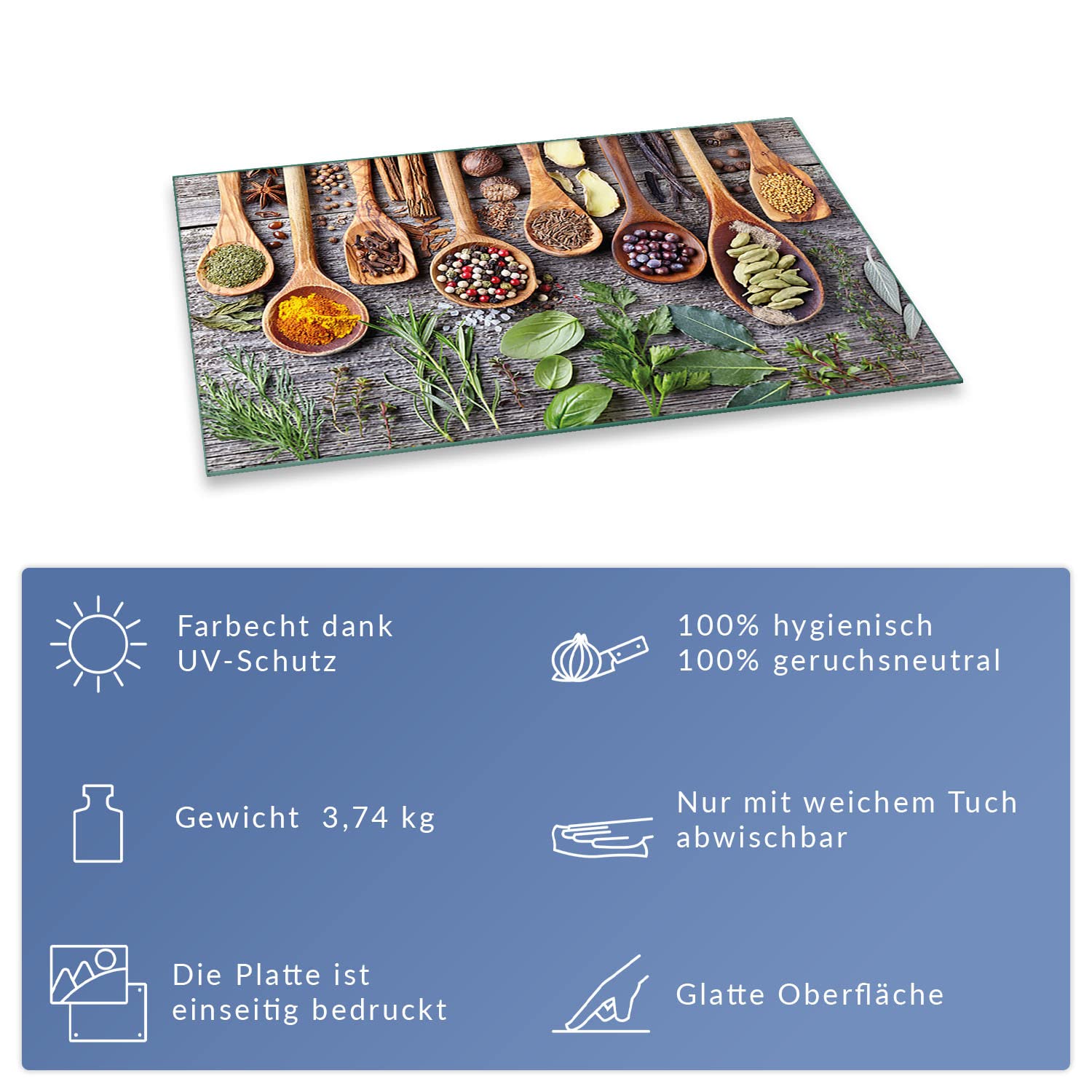 decorwelt | Herdabdeckplatte 80x52 cm 1-Teilig Gewürze Grün Braun Ceranfeld Universal Spritzschutz Glas Deko Elektroherd Induktion für Kochplatten Herdschutz Schneidebrett Sicherheitsglas